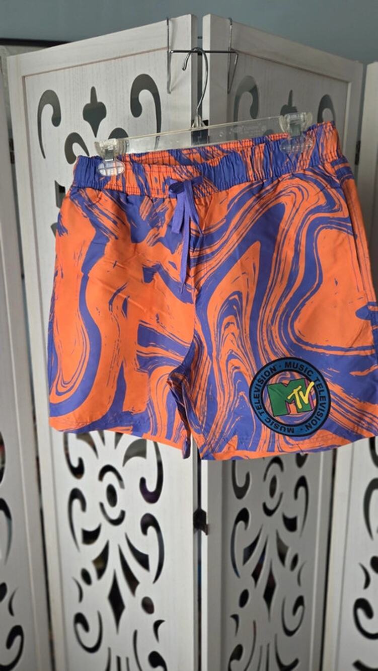 MTV Swim Trunks Mens Small Orange Purple Board Shorts NWT UPF50 Beach
